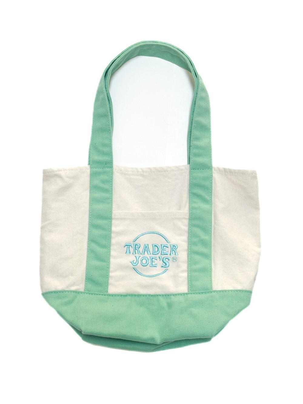 Trader Joe’s Limited Edition Pastel Mini Canvas Tote Seafoam Mint Green Cotton